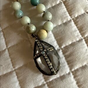 Elegant Amazonite Beaded Necklace with Cross Pendant